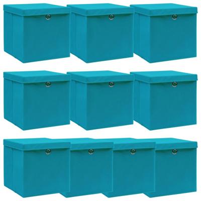 Opbergboxen met deksel 10 st 32x32x32 cm stof babyblauw
