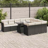 11-delige Loungeset met kussens poly rattan zwart - thumbnail
