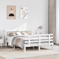 Bedframe met hoofdbord massief grenenhout wit 150x200 cm - thumbnail