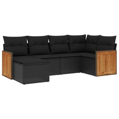 6-delige Loungeset met kussens poly rattan zwart - thumbnail