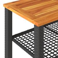 Tuintafel 70x38x42 cm poly rattan en acaciahout zwart - thumbnail