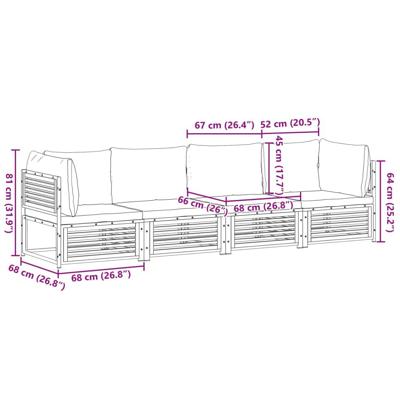 4-delige Loungeset met kussens massief acaciahout - thumbnail