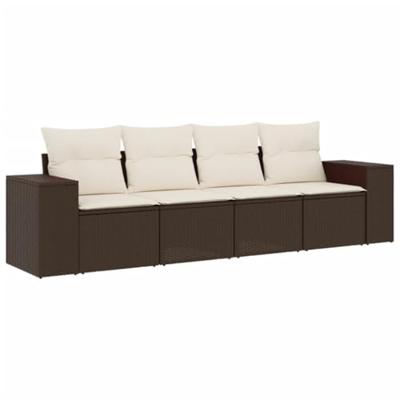 4-delige Loungeset met kussens poly rattan bruin