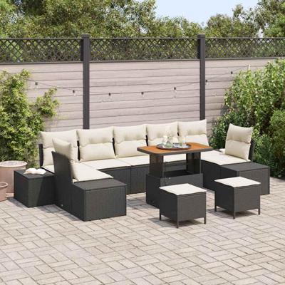 Tuinbankenset met kussen 10 pcs Zwart poly rattan