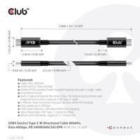 Club 3D CAC-1578 USB4 Gen3x2 Type-C Bi-Directionele kabel 8K60Hz 40Gbps PD 240W (48V/5A) EPR St/St 2m - thumbnail