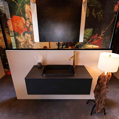 Badkamermeubelset Mondiaz Erin 100 cm met 1 Lade met RIDGE Wastafel Midden Urban met 1 kraangat Greeploos Mat Urban