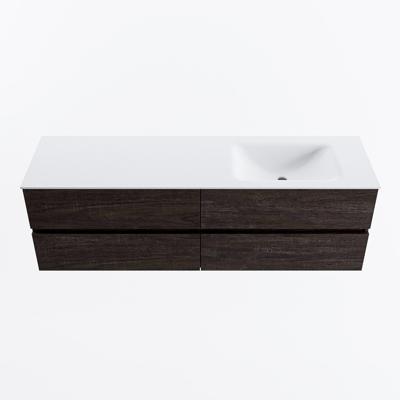 MONDIAZ VICA 160cm badmeubel onderkast Dark Brown 4 lades. Wastafel CLOUD rechts zonder kraangat, kleur Talc.