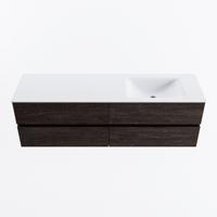 MONDIAZ VICA 160cm badmeubel onderkast Dark Brown 4 lades. Wastafel CLOUD rechts zonder kraangat, kleur Talc. - thumbnail