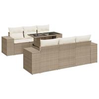 7-delige Loungeset met kussens poly rattan beige - thumbnail