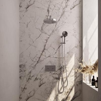 Brauer Stripe thermostatische inbouw regendouche met drukknoppen SET 34 met 25 cm douchekop en rechte muurarm en 3-standen handdouche en doucheslang en geintegreerde glijstang chroom