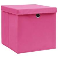 VidaXL Opbergboxen met deksel 10 st 32x32x32 cm stof roze - thumbnail