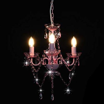 Kroonluchter met kralen rond 3xE14 roze