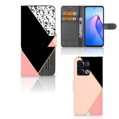OPPO Reno8 Pro | Book Case | Zwart Roze Vormen OPPO Reno8 Pro | Book Case | Zwart Roze Vormen