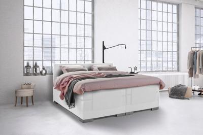 Beddenleeuw Boxspring Bed Julia - Elektrisch - 180x210 - Incl. Hoofdbord - Skai Wit