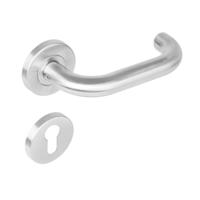 Deurkruk 1271 Rond op rond rozet staal met 7mm nok met profielcilindergat plaatjes RVS - thumbnail