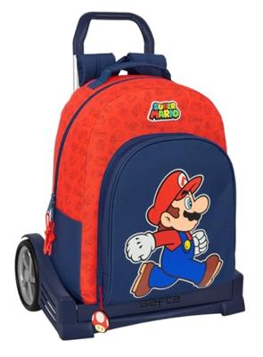 Schoolrugzak met Wielen Super Mario Trick Rood Donkerblauw 32 x 42 x 15 cm