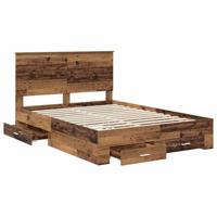 Bedframe met hoofdeinde Oudhout 140 x 190 cm Bewerkt hout - thumbnail