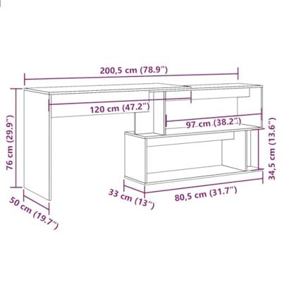 Hoekbureau 200,5x50x76 cm bewerkt hout oud houtkleurig