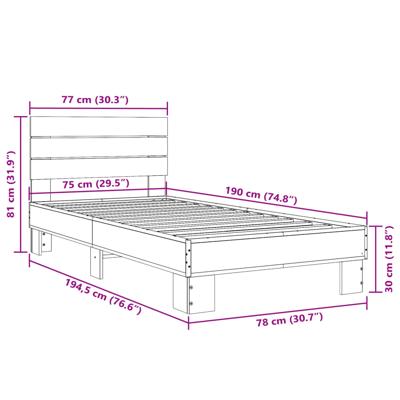 Bedframe bewerkt hout metaal gerookt eikenkleurig 140x190 cm - thumbnail