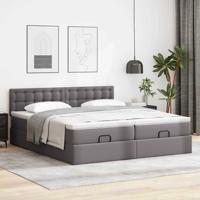 Ottoman bed met matrassen 200x200cm kunstleer grijs - thumbnail