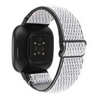 Fitbit Versa 3/4 & Sense 1/2 Nylon loop bandje - Wit met zwart - thumbnail