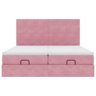 Ottoman bed met matrassen 180x200cm fluweel roze