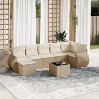 8-delige Loungeset met kussens poly rattan beige - thumbnail