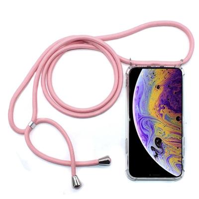 Vierhoek anti-val trasparent TPU mobiele telefoon geval met Lanyard voor iPhone X/XS (roze)