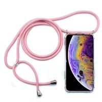 Vierhoek anti-val trasparent TPU mobiele telefoon geval met Lanyard voor iPhone X/XS (roze) - thumbnail