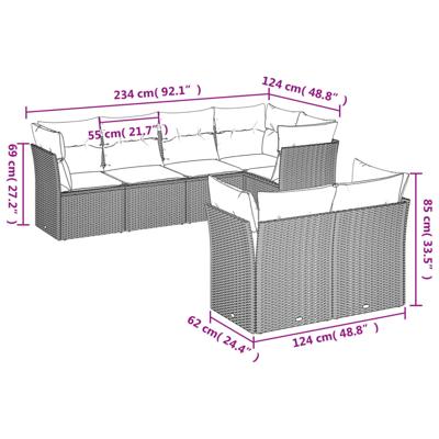 7-delige Loungeset met kussens poly rattan zwart - thumbnail