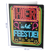 Neon Raambord Hier Is Het Feestje (60x45cm) - thumbnail