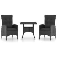 3-delige Tuinset poly rattan en glas zwart - thumbnail