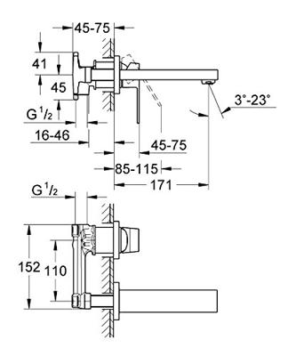 Grohe Eurocube afdekset voor 2-gats wandkraan 17 cm Chroom Grohe Eurocube afdekset voor 2-gats wandkraan 17 cm Chroom