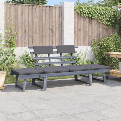 Tuinbank met kussens 2-in-1 190 cm massief acaciahout grijs