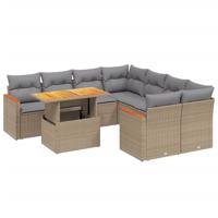 9-delige Loungeset met kussens poly rattan beige - thumbnail
