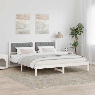 Bedframe met hoofdeinde Lichtgrijs 160 x 200 cm Stof Bedframe met hoofdeinde Lichtgrijs 160 x 200 cm Stof