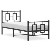Bedframe met hoofd- en voeteneinde metaal zwart 75x190 cm - thumbnail