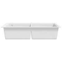 VidaXL Spoelbak opbouw graniet dubbele bak crèmewit - thumbnail