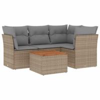 5-delige Loungeset met kussens poly rattan beige - thumbnail