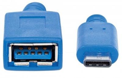 Manhattan USB 2.0, USB 3.2 Gen 1 (USB 3.0) Adapter [1x USB 3.2 Gen 1 bus A (USB 3.0) - 1x USB-C stekker] 353540 15.00 cm Afgeschermd (enkel), Folie afscherming