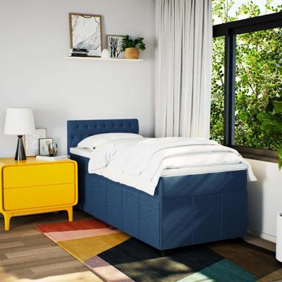 Boxspring met matras stof blauw 90x190 cm