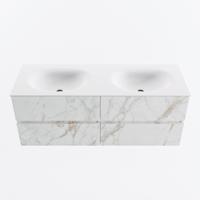 MONDIAZ VICA 130cm badmeubel onderkast Carrara 4 lades. Wastafel MOON dubbel 2 kraangaten, kleur Talc. - thumbnail