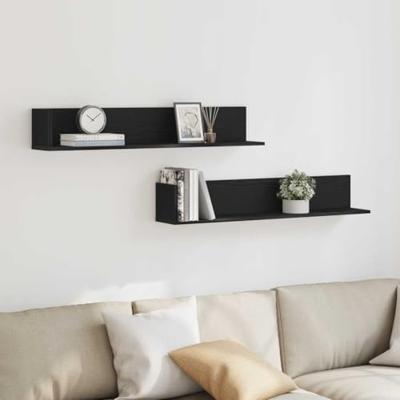 Wandschappen 2 st 100x16,5x16,5 cm bewerkt hout zwart Wandschappen 2 st 100x16,5x16,5 cm bewerkt hout zwart