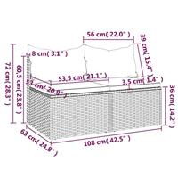 Tuinmiddenbank met kussens 2 st poly rattan grijs - thumbnail