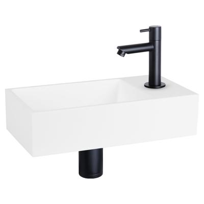 Fonteinset Differnz Solid Solid Surface 36x18.5x9 cm Wit Met Rechte Kraan Mat Zwart Differnz