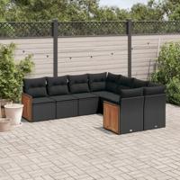 8-delige Loungeset met kussens poly rattan zwart - thumbnail
