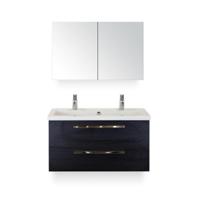 Seville Badmeubelset 100 cm - Black Oak - Wastafel Djazz 2 kraangaten - met Spiegelkast - thumbnail