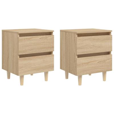 Nachtkastjes 2 st met houten poten 40x35x50cm sonoma eikenkleur