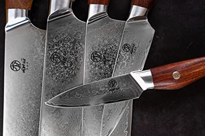 Homizu Baranoki officemes - 9cm - VG-10 damascus mes|rozenhout - bruin