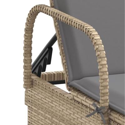 Ligbed met wielen en kussen poly rattan beige - thumbnail